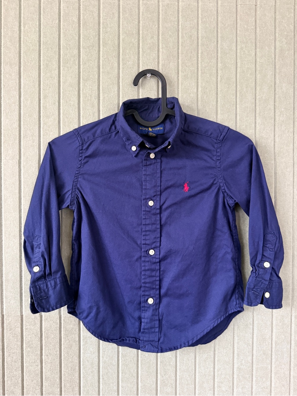 Ralph Lauren Navy Button-Down Shirt with Pink Pony Logo